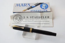 VINTAGE STAEDTLER MARS 4290 100 FOUNTAIN PEN ORIGINAL B GOLD NIB BOX&PAPER 1940s