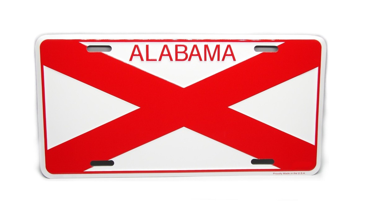 Alabama State Flag American Flag Brushed Metal License Plate | Novelty Car Tag | USA Made