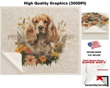 Cocker Spaniel Dog Breed Floral Pet Portrait Sherpa Fleece Throw Blanket