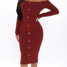 Fashion Nova Burgundy Knitted Off Shoulder Midi dress womens ladies