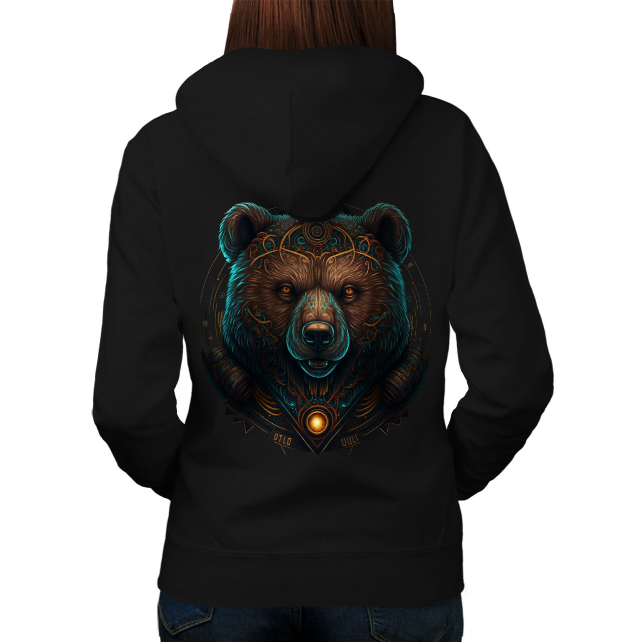 Wellcoda King Bear Warrior Animal Womens Hoodie Back