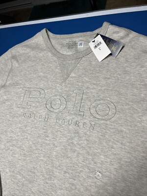 Polo Ralph Lauren Men s Embossed Logo Double-Knit Sweatshirt Gray Size Large NWT