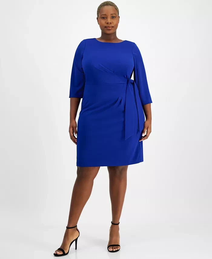 Tahari Plus Size Round-Neck Side-Tie Sheath Dress Color Cobalt Size 20W