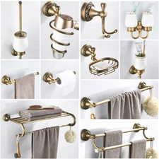 Antique Brass Carved Bathroom Accessories Set Bath Hardware Towel Bar mzh115