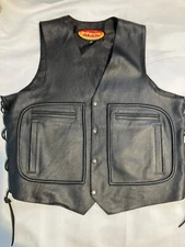 Leather Motorcycle Vest XL, Laced Sides Adjustable, Concealed Carry Holster, New