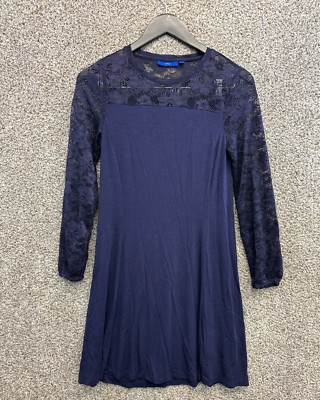 Apt. 9 Blue A Line Dress Lace Neck and Long Sleeves Stretch Women's Petite Small