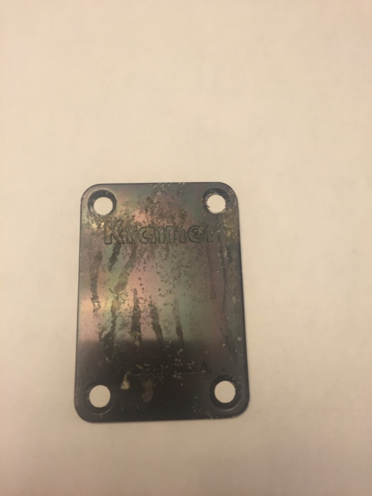 OXIDIZED Vtg Kramer Metal Neck Plate 2 1/2 1 3/4 Guitar Plating Made In Usa