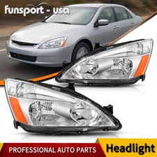 HEADLIGHTS FOR 2003-2007 HONDA ACCORD PAIR CHROME HOUSING AMBER CORNER HEADLAMPS