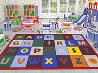 Jenny Collection Children Rug Red Frame Frame With Multi Colors Kids Area Rug 5' Jenny Collection Children Rug Red Frame Frame With Multi Colors Kids Area Rug 5'