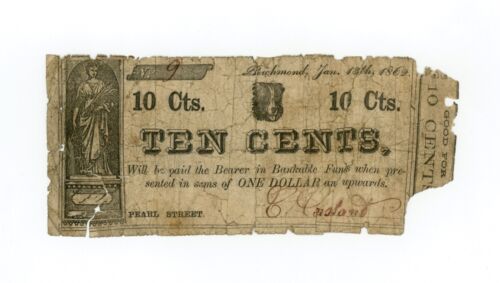 1862 10c F. Constant - Richmond, VIRGINIA Merchant Scrip CIVIL WAR Era
