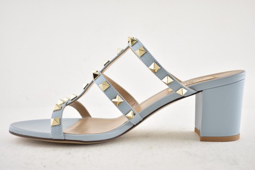 Valentino Rockstud City Slide 60mm Mule Blue Caged Sandal Block Heel Pump 41 - Picture 13 of 17