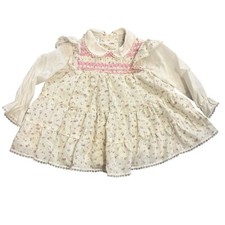 Toddler girls vintage 80s Toddler Time cream pink floral smocked dress size 2