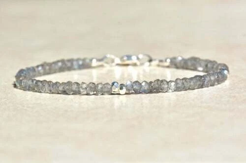 VALENTINO Bracciale Perline Labradorite Naturale Argento Sterling 925" Braccialetto Pietra Nascita 7