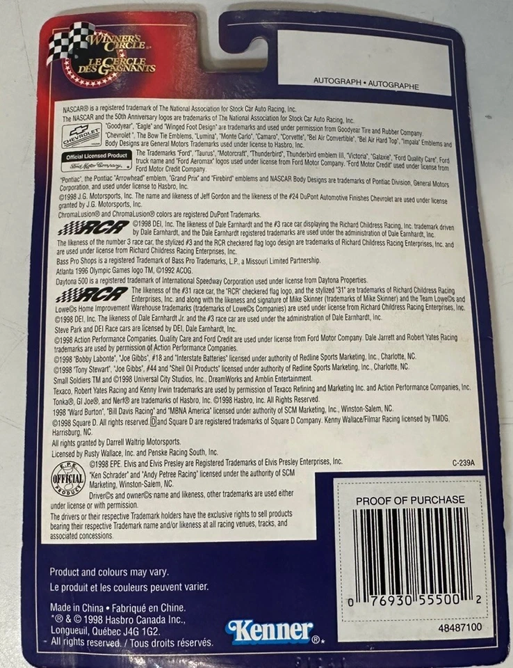 1998 FRENCH VER DALE EARNHARDT JR #31 WRANGLER 1/64 WINNERS CIRCLE VHTF DIECAST - Image 3 of 3