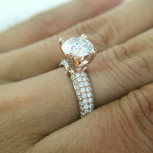 4.26ct Round D/VVS1 MOISSANITE Solitaire Engagement Ring Solid 14k Rose Gold - Picture 1 of 5