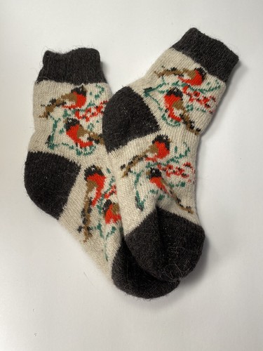 Kids Sheep Wool Russian Traditional Socks Thermal Birds Multi - Picture 2 of 3