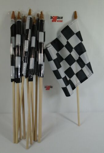 12 Racing Black & White Checkered Wood Stick Flag Race Car Indy 500 Brickyard400