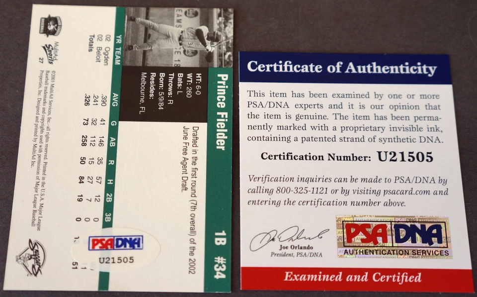 PRINCE FIELDER SIGNED 2003 MultiAd Beloit Snappers Autograph PSA/DNA Auto w/COA - Image 2 of 2