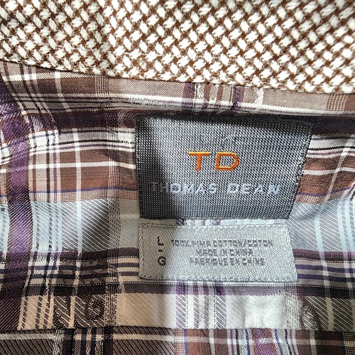 Camisa de vestir de diseñador Thomas Dean a cuadros cachemira puño abatible manga larga hombre grande - Imagen 5 de 7
