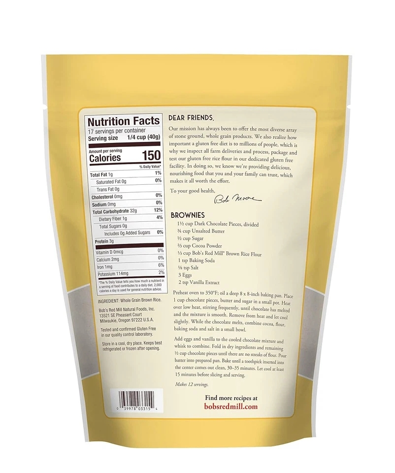 Harina de arroz integral sin gluten Bob's Red Mill, 24 oz 24 onzas (paquete de 1)  Foto 2 de 4