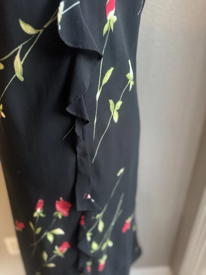 Vestido Y2k Hada Midi Gasa Volantes Fluido Floral Rojo Negro Caprichoso Grande Foto 3 de 4