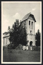 Cartolina Mamba, gli africani in piedi davanti alla chiesa in Africa orientale 1936 