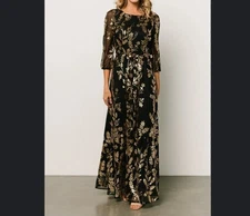 Baltic Born Destiny Sequin Maxi Dress Black & Gold Plus Size 1X New With Tags