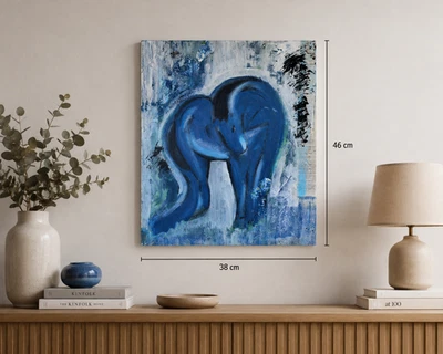 Tableau contemporain original – "Cheval de brume Bleu" – Œuvre unique - Photo 1/4