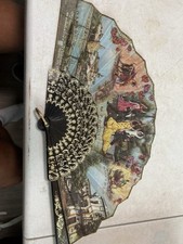 Antique Plastic And Fabric Hand Fan Recuerdo De Sevilla- VTG Vintage