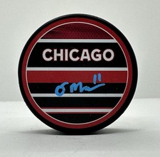 Oliver Moore Autographed Chicago Blackhawks Reverse Retro Hockey Puck ! Fanatics