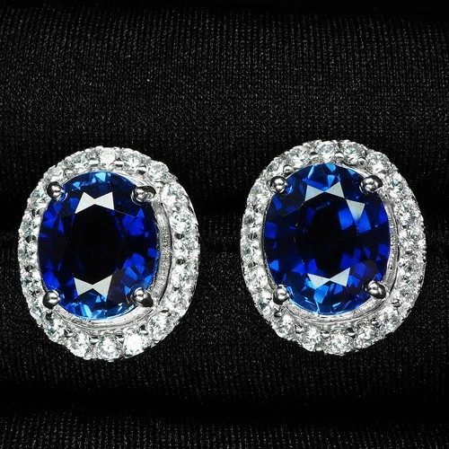Elegant Royal Blue Sapphire 10.70Ct 925 Sterling Silver Handmade Earrings Gifts