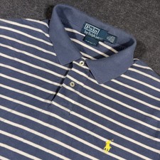 Polo Ralph Lauren Polo Shirt Mens XL Blue Striped Custom Fit Short Sleeve Pony