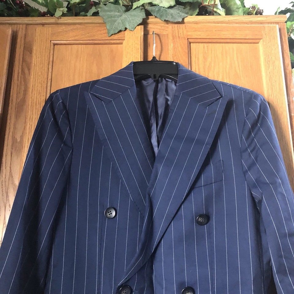 Chaqueta Blazer Suitsupply Havana Doble Pecho Lana Jetted Azul Marino Para Hombre Delgada 44 Foto 2 de 4