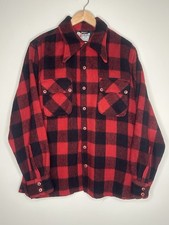 Vintage 50  s Red Buffalo Plaid Wool Flannel Shirt Shacket Rockabilly Cool Button