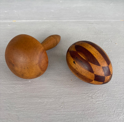 Vintage Stopfei Intarsien Holz & Stopfpilz