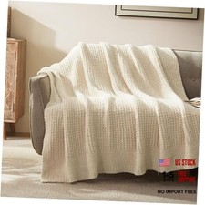 Throw Blankets for Couch, Waffle Weave Blanket Soft Cozy 60 80 Light Beige