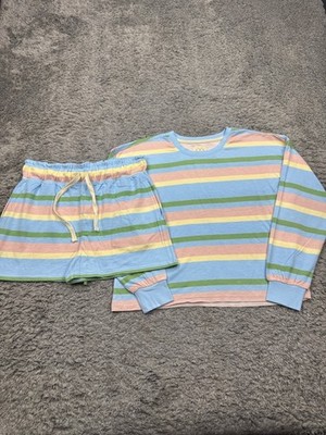 Thread & Supply Womens Small Pastel Striped Sweatshirt Top Athletic Shorts 2pc