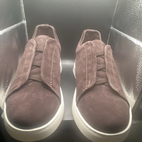 Zegna Men's Brown Suede Slip-On Casual Sneakers Round Toe Solid US 9.5
