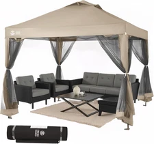 Gazebo 10X10 Pop up Canopy with Mosquito Netting, Screen Tent with 4 Ropes, 8 St