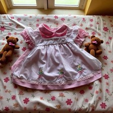 NBW Vintage Baby Girls Tiny Tots Pink White Pinafore Floral Lace Dress 6-9M