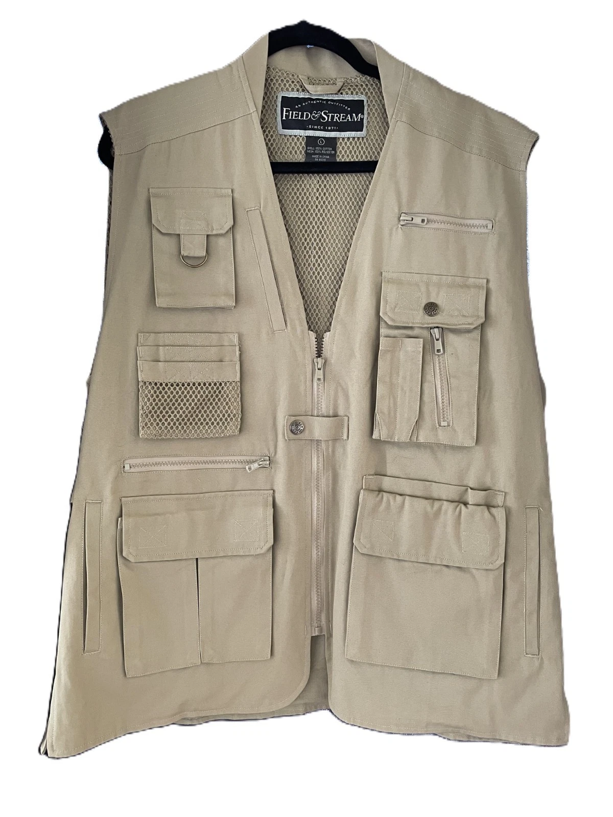 NWOT Men's Field & Stream- Sz L Khaki Tan Fly Fishing Tackle Hunt Vest Pockets