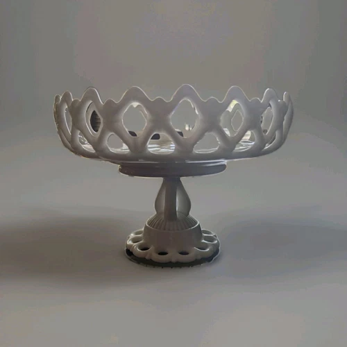 Westmoreland Milk Glass Doric Open Lace Compote Vintage Slight Imperfection