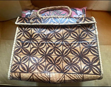 Vintage Tiki Top Handle Bag Brown/Black Geometric Braided Trim Rectangle
