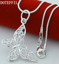 New Silver Butterfly Pendant Necklace Stainless Steel