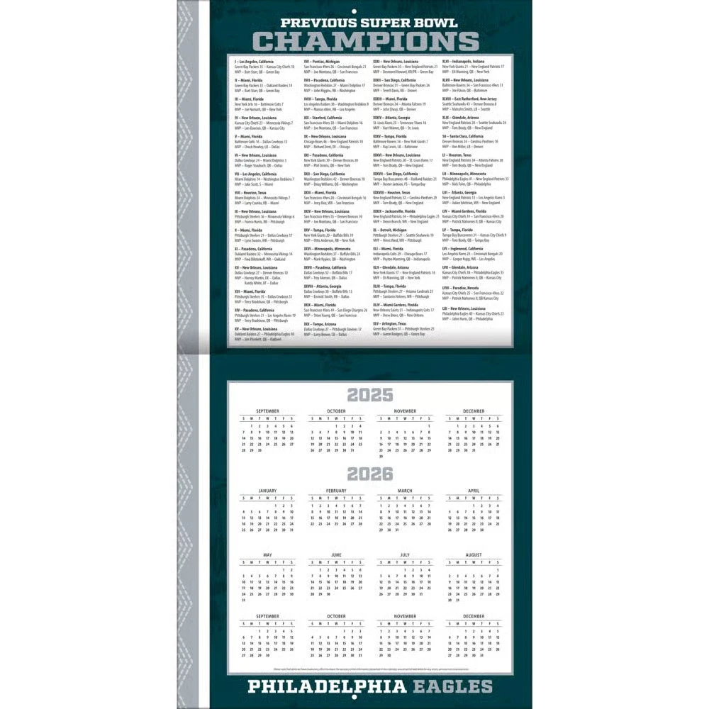 football Philadelphia Eagles 2026 Wall Calendar
