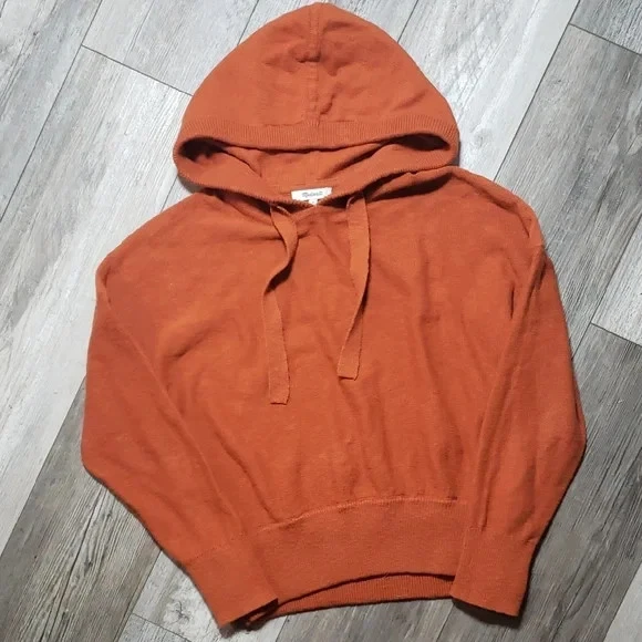Madewell Clairview Hoodie Sweater Knitted Orange Cotton Long Sleeve Women's L