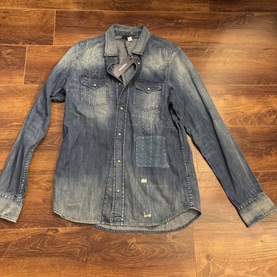 Diesel Womens Blue Denim Collared Long Sleeve Button-Up Shirt Size Small