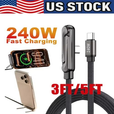 2in1 240W Fast Charging Cord For iPhone 17 With Phone Stand Invisible Holder Lot