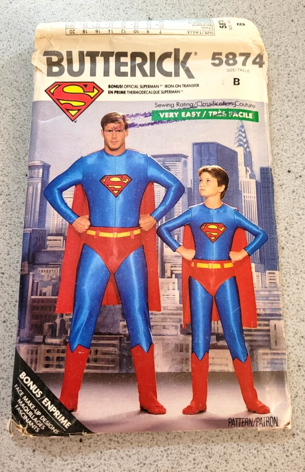 Butterick Sewing Pattern 5874 Boys 7-14 Superman Costume