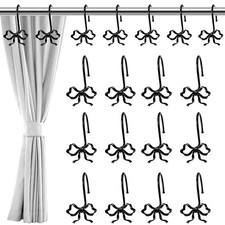 12 PCS Black Bow Decorative Shower Curtain Hooks Bathroom Rod Hanger Rings